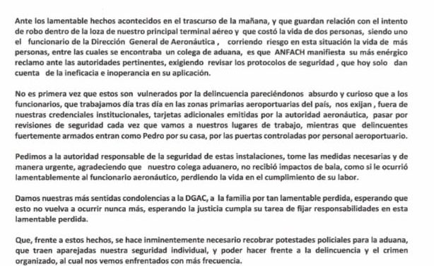 Anfach manifiesta preocupación ante acontecimiento ocurrido con funcionario de la DGAC