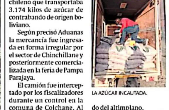 Incautan 3.174 kilos de azúcar de contrabando