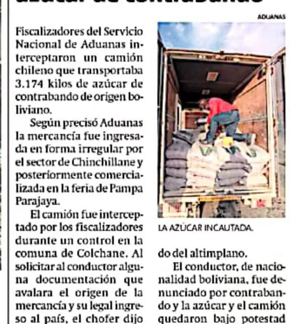 Incautan 3.174 kilos de azúcar de contrabando