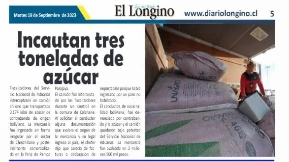 Incautan 3.174 kilos de azúcar de contrabando