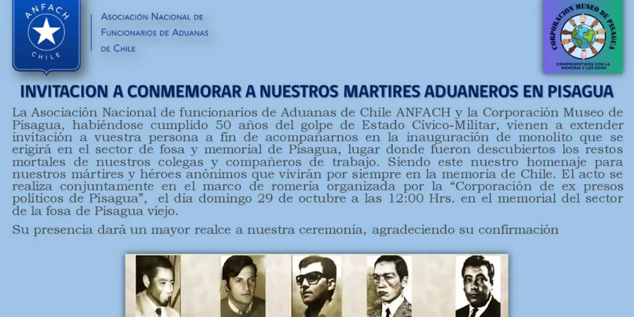 Invitación a Conmemoración de Nuestros Mártires Aduaneros.