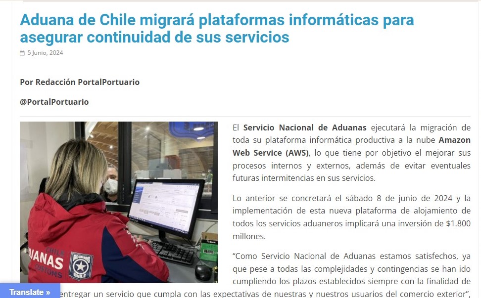Aduana de Chile migrará plataformas informáticas para asegurar continuidad de sus servicios