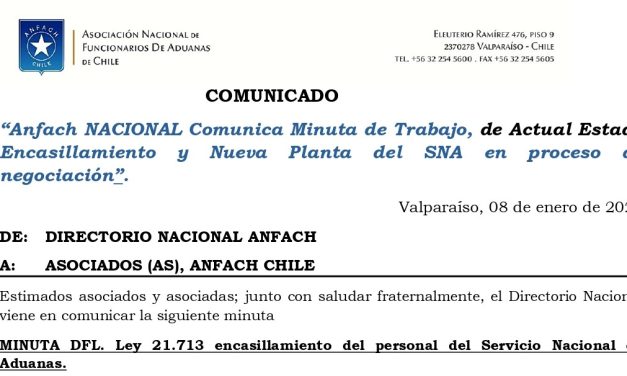 Anfach NACIONAL Comunica Minuta de Trabajo, de Actual Estado Encasillamiento y Nueva Planta del SNA en proceso de negociación