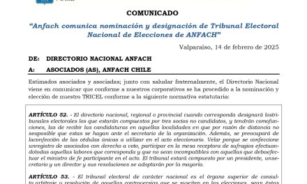 Anfach comunica nominación y designación de Tribunal Electoral Nacional de Elecciones de ANFACH