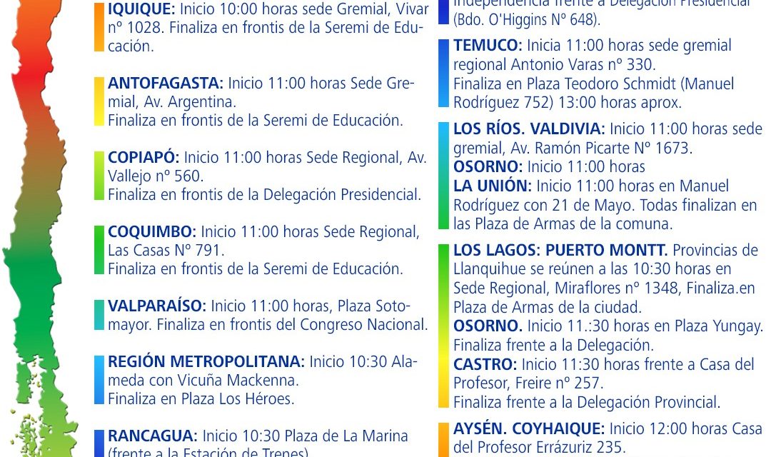 POR TODO CHILE SE MOVILIZA ESTE JUEVES 15 DE MAYO EL PROFESORADO EN DEMANDA POR LA URGENTE TRAMITACIÓN DE SU AGENDA CORTA.