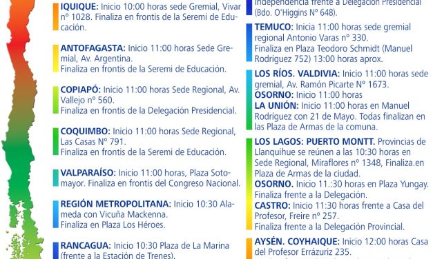 POR TODO CHILE SE MOVILIZA ESTE JUEVES 15 DE MAYO EL PROFESORADO EN DEMANDA POR LA URGENTE TRAMITACIÓN DE SU AGENDA CORTA.
